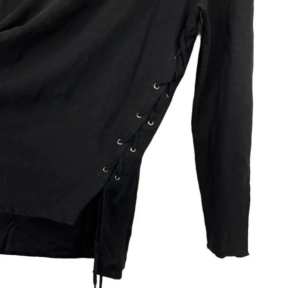 Blank NYC Linen Blend V-Neck Long Sleeve Tunic Top M Assymetric Black Grunge Y2K - Picture 7 of 11